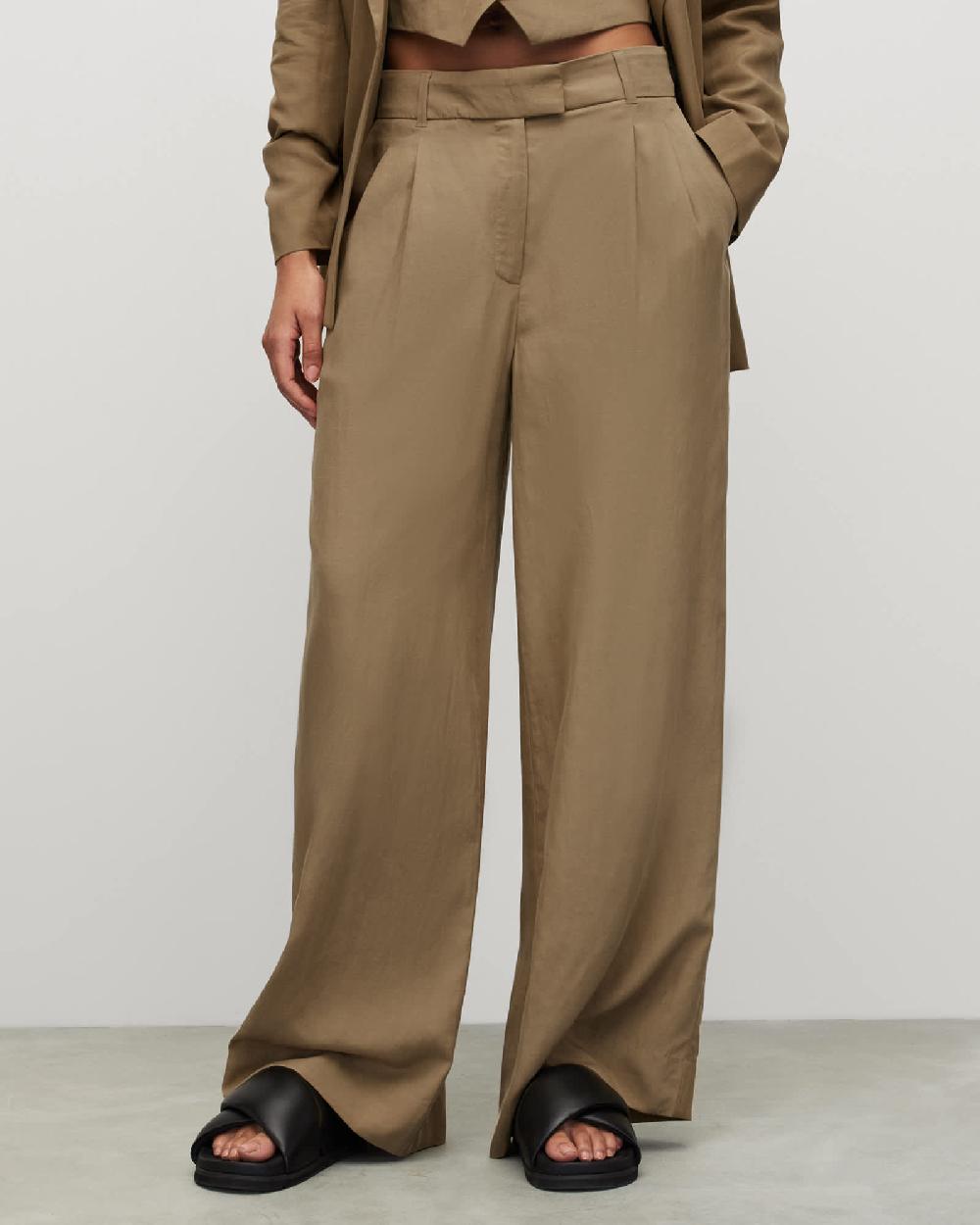 All Saints Deri Lyn Linen Blend Wide Leg Pants LIGHT KHAKI BROWN