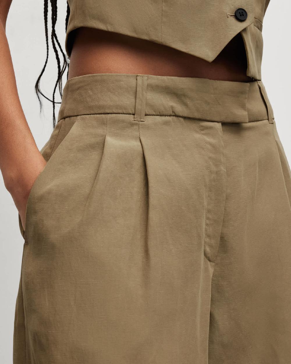 All Saints Deri Lyn Linen Blend Wide Leg Pants LIGHT KHAKI BROWN