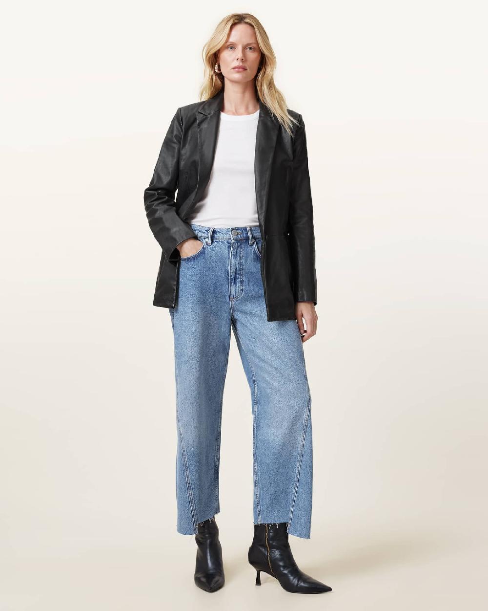 All Saints Deri Single Breasted Leather Blazer Black