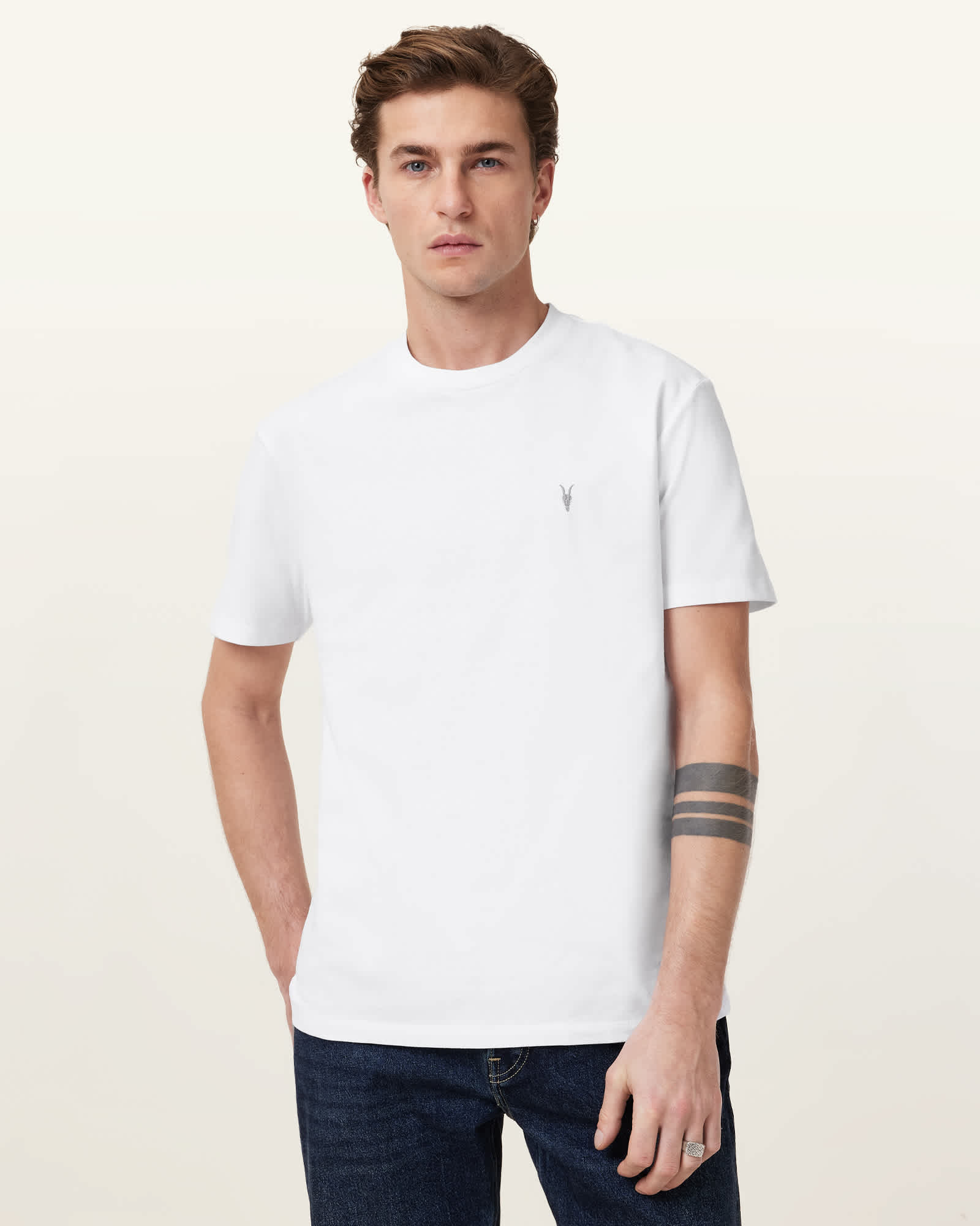 All Saints Dexter Short Sleeve Ramskull T-shirt Optic White