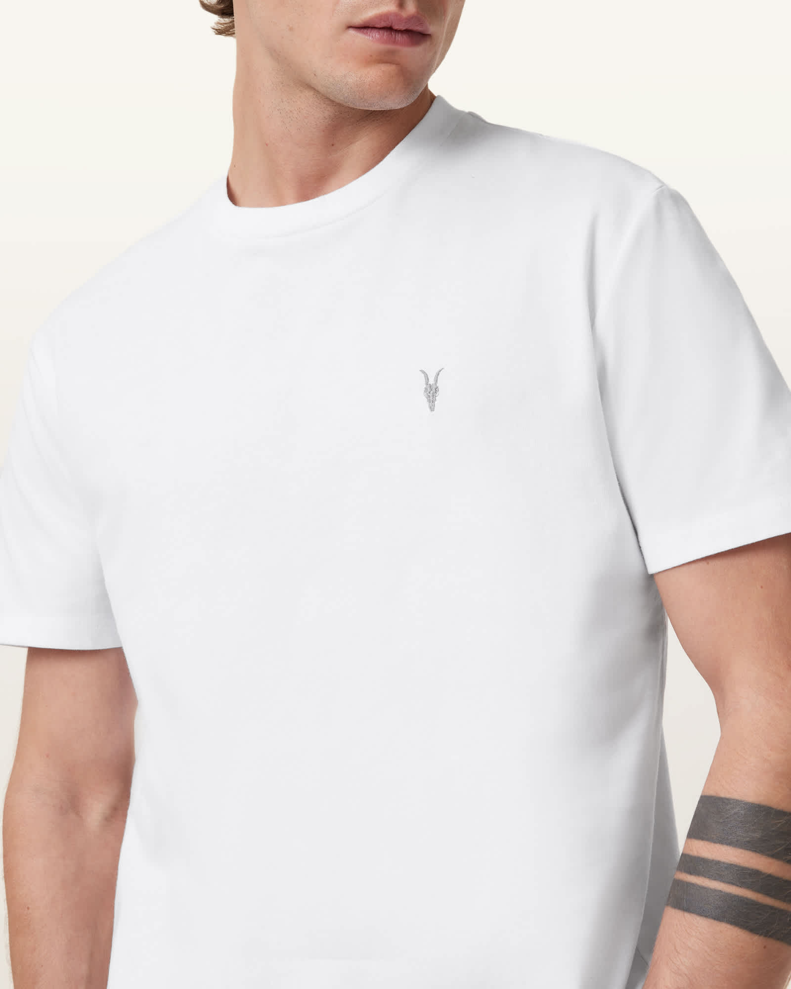 All Saints Dexter Short Sleeve Ramskull T-shirt Optic White