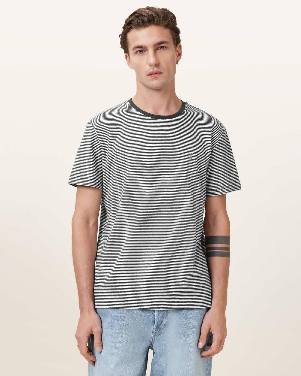 All Saints Dillon Striped Crew Neck T-shirt CHALK WHITE/GREY