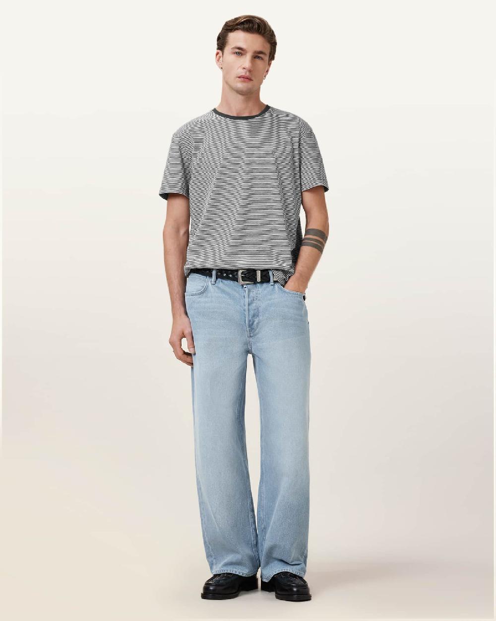 All Saints Dillon Striped Crew Neck T-shirt CHALK WHITE/GREY