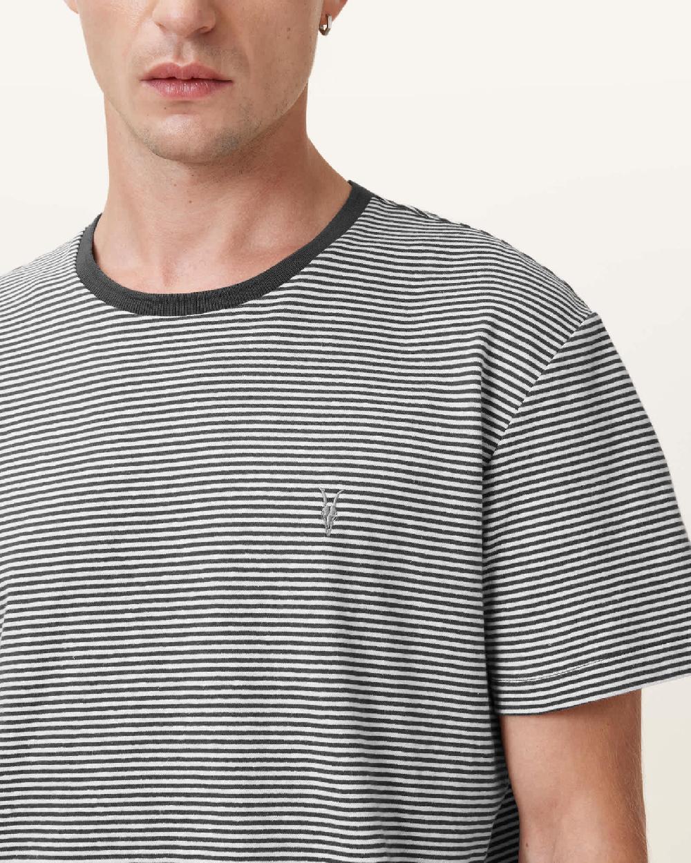 All Saints Dillon Striped Crew Neck T-shirt CHALK WHITE/GREY