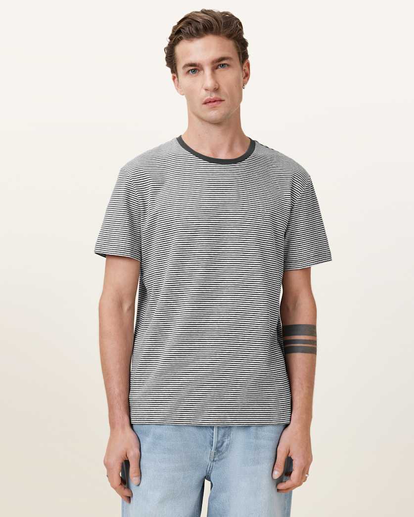 all saints Dillon Striped Crew Neck T-shirt CHALK WHITE/GREY