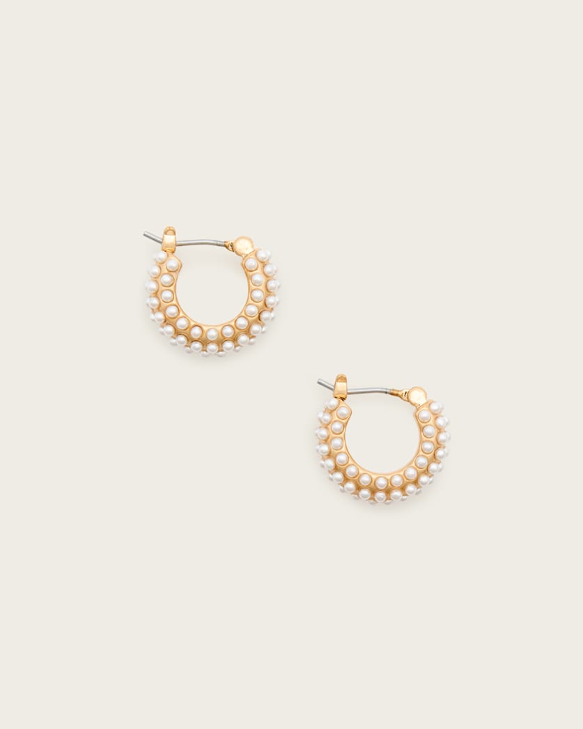all saints Dimi Pave Mini Hoop Earrings WHITE/WARM BRASS
