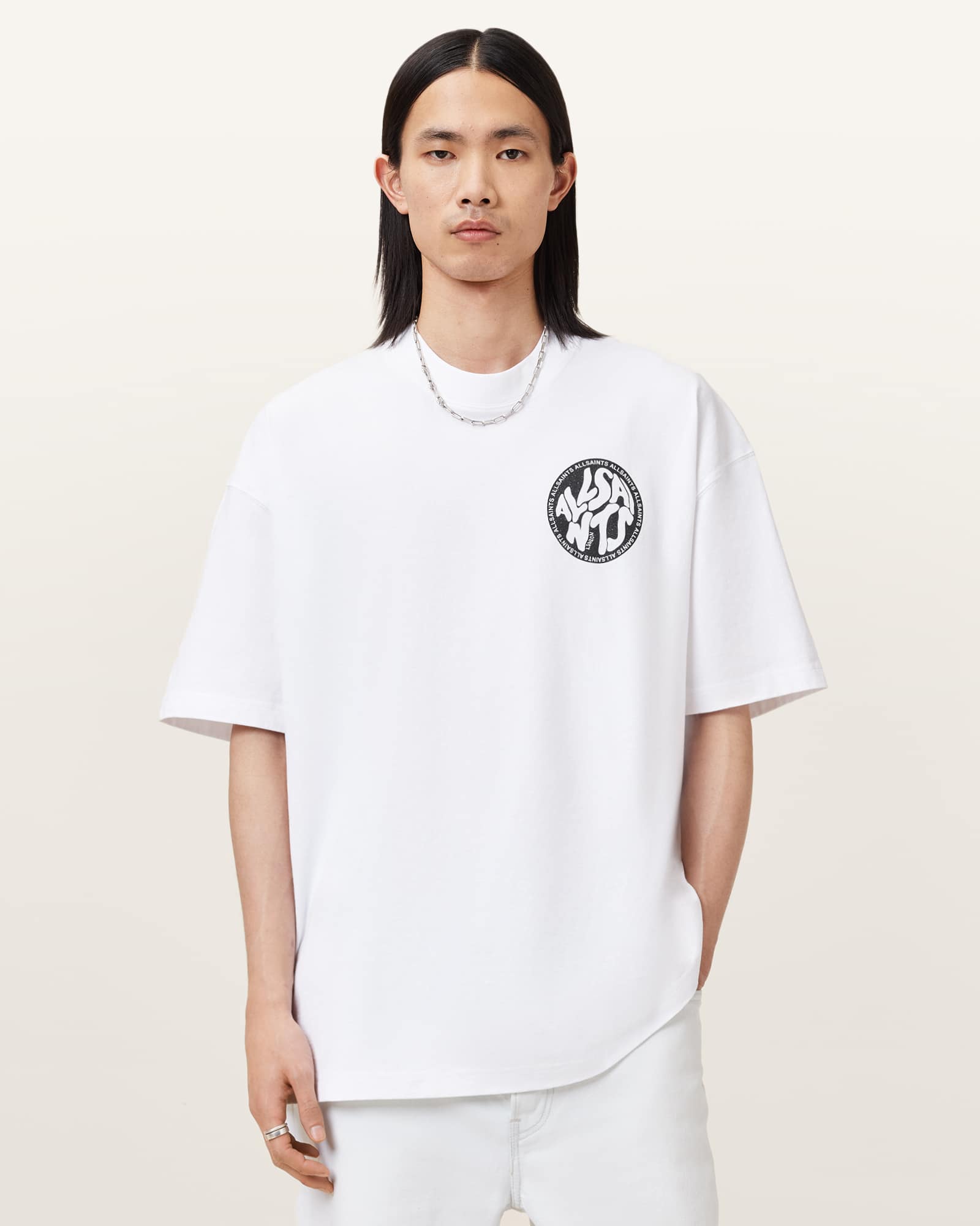 All Saints Distortion Short Sleeve Logo T-Shirt Ashen White