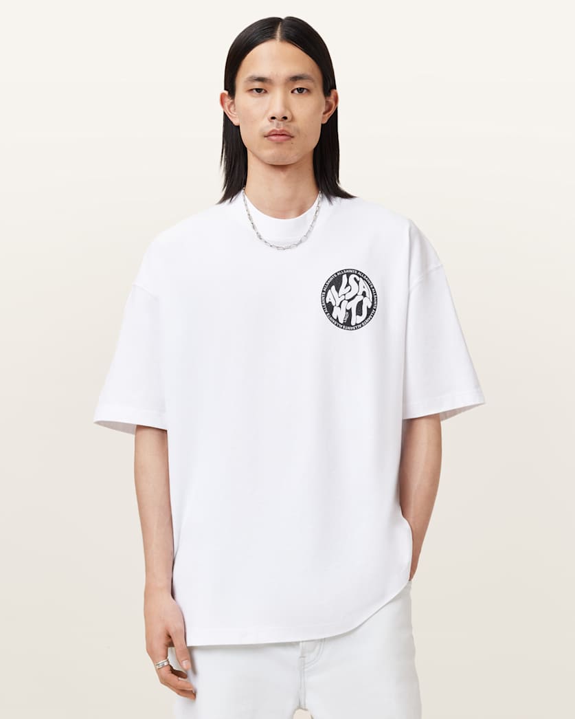 all saints Distortion Short Sleeve Logo T-Shirt Ashen White