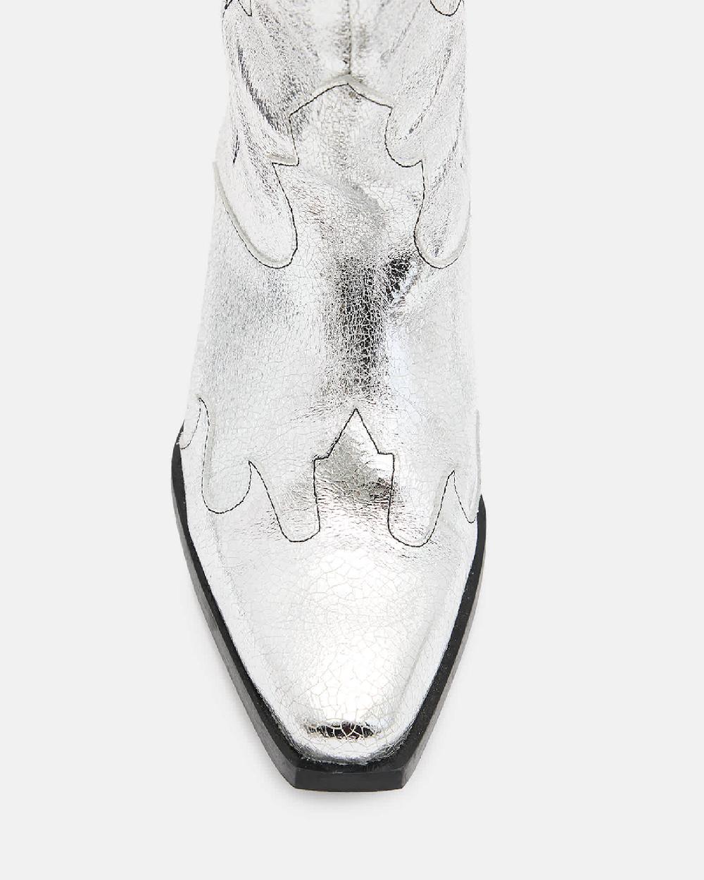 All Saints Dolly Metallic Leather Western Boots Metallic Silver