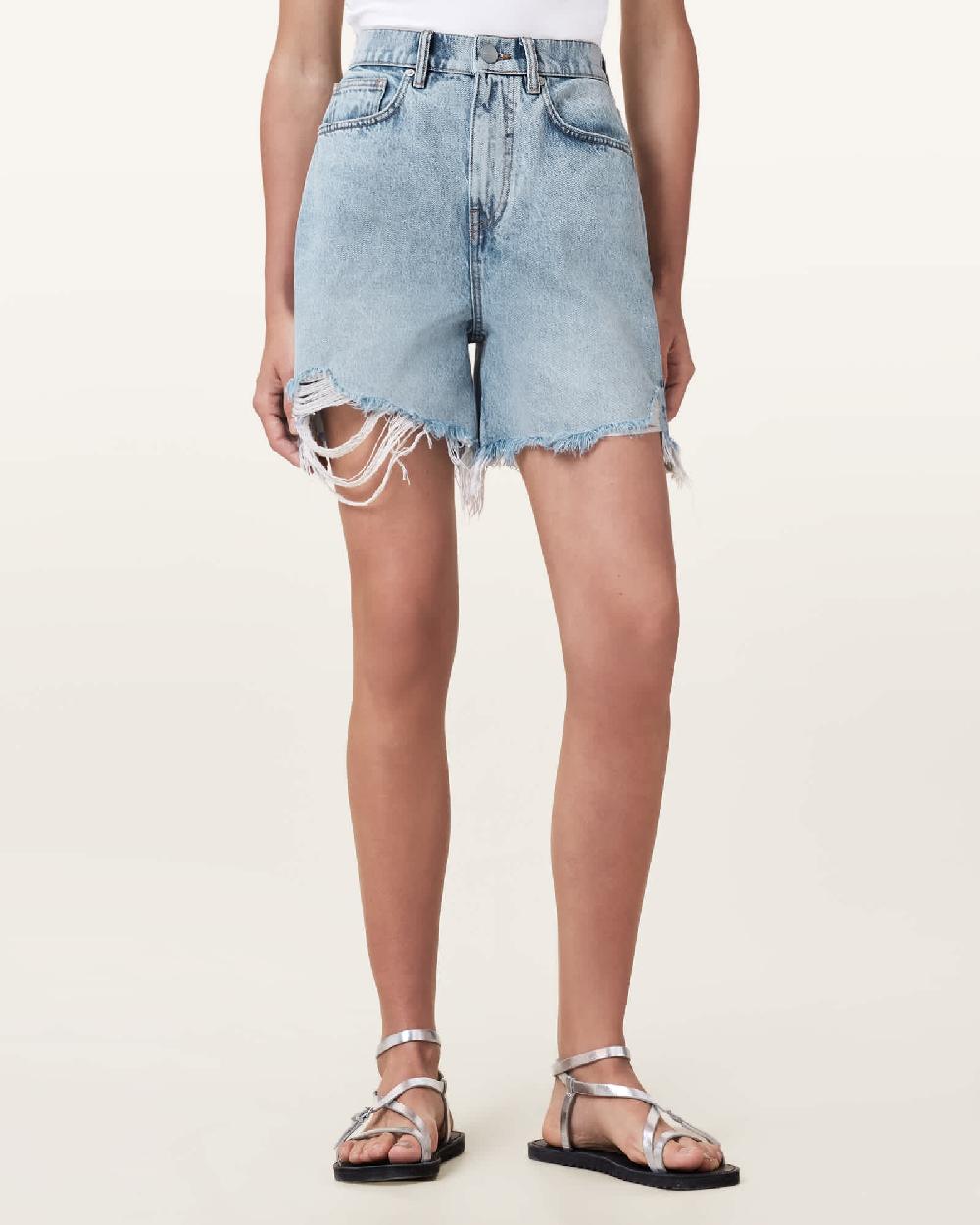 All Saints Doris Wide Leg Denim Shorts Light Indigo