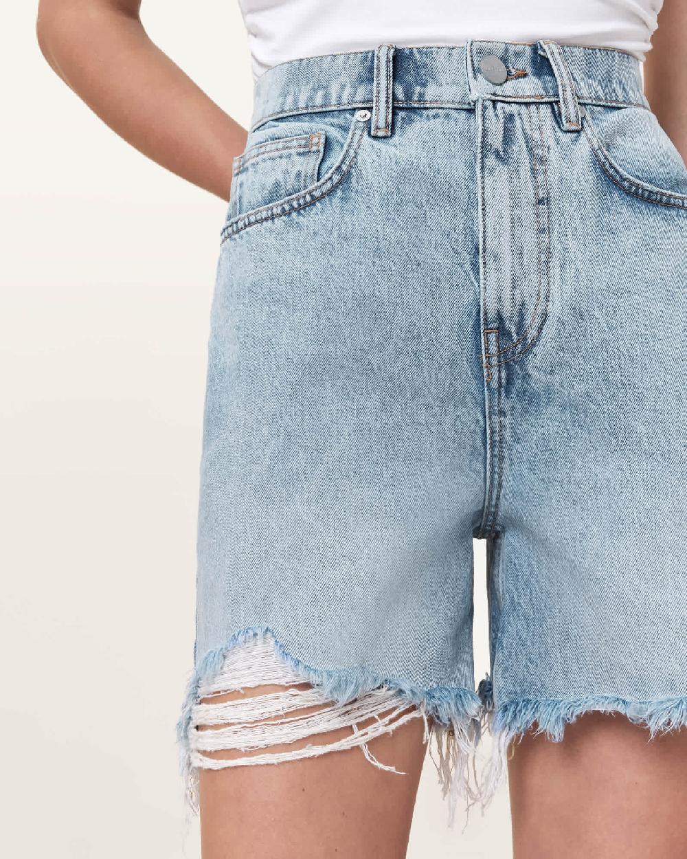 All Saints Doris Wide Leg Denim Shorts Light Indigo