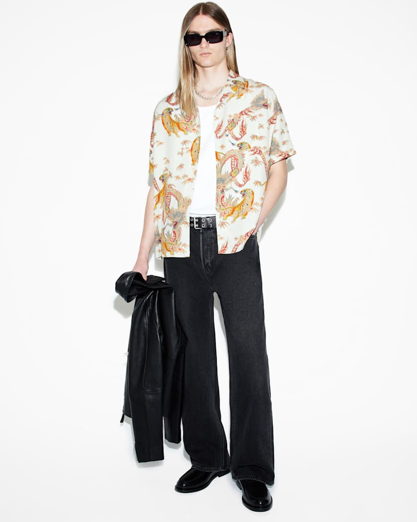 all saints Dragon Relaxed Fit Printed Shirt Off White