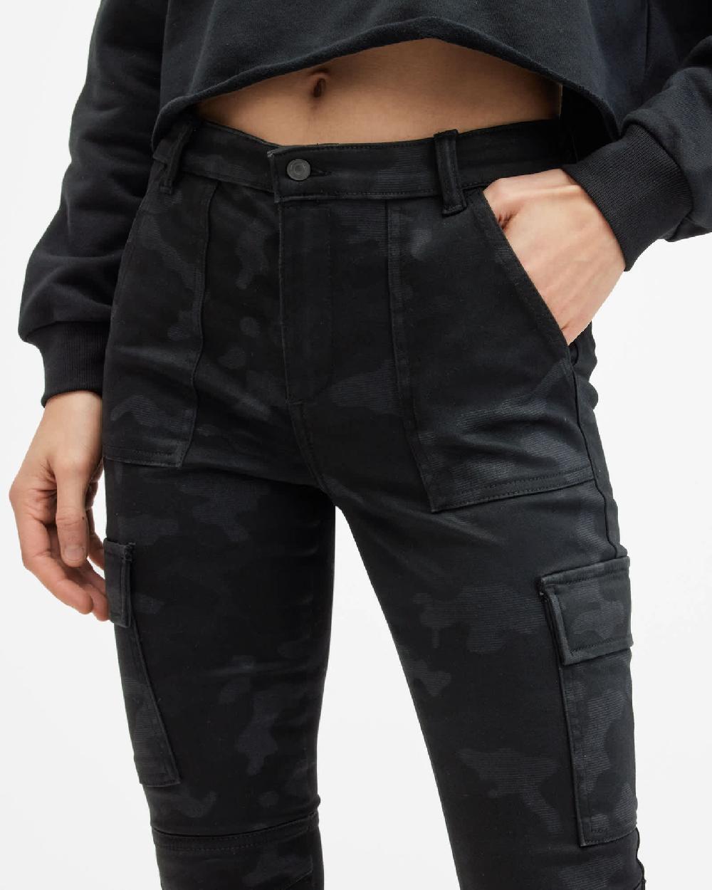 All Saints Duran Camouflage Skinny Cargo Jeans Washed Black