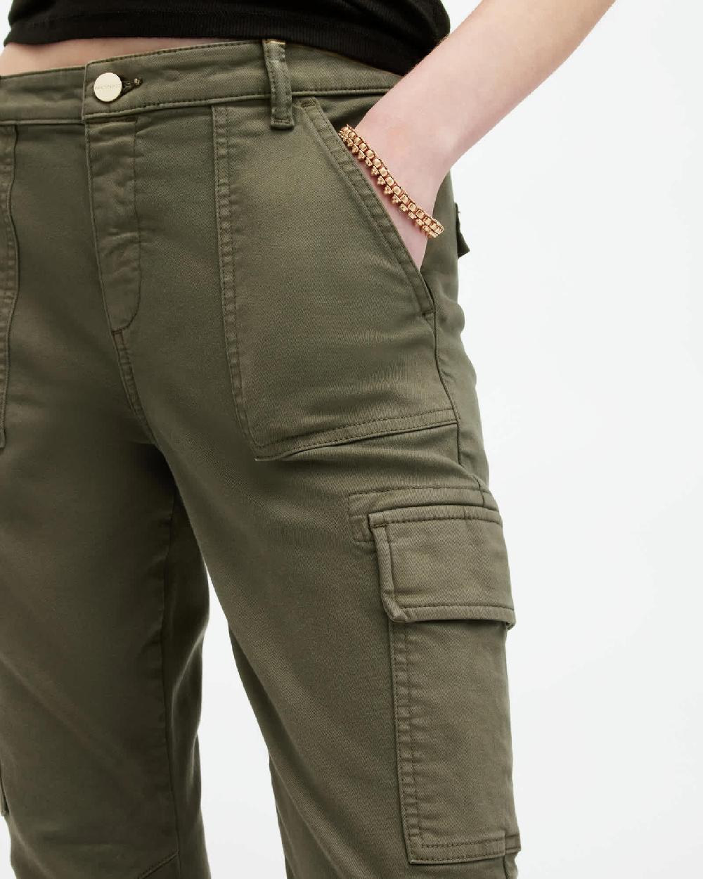 All Saints Duran Overdyed Skinny Cargo Jeans Khaki Green