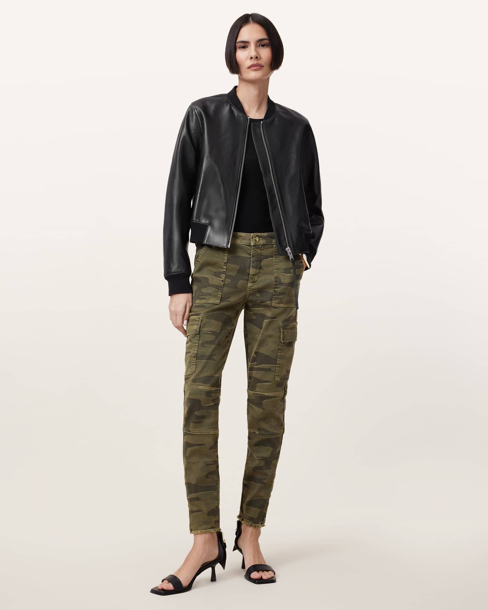 All Saints Duran Skinny Camouflage Cargo Jeans Camo Green