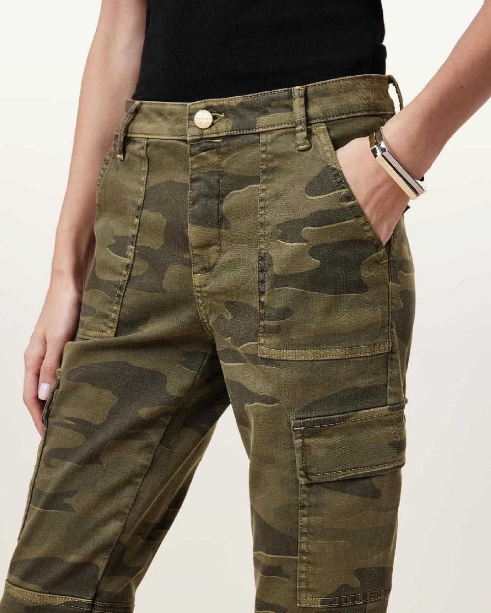 All Saints Duran Skinny Camouflage Cargo Jeans Camo Green