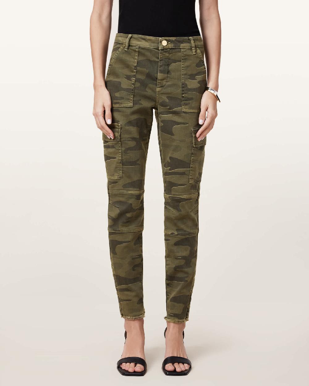 All Saints Duran Skinny Camouflage Cargo Jeans Camo Green