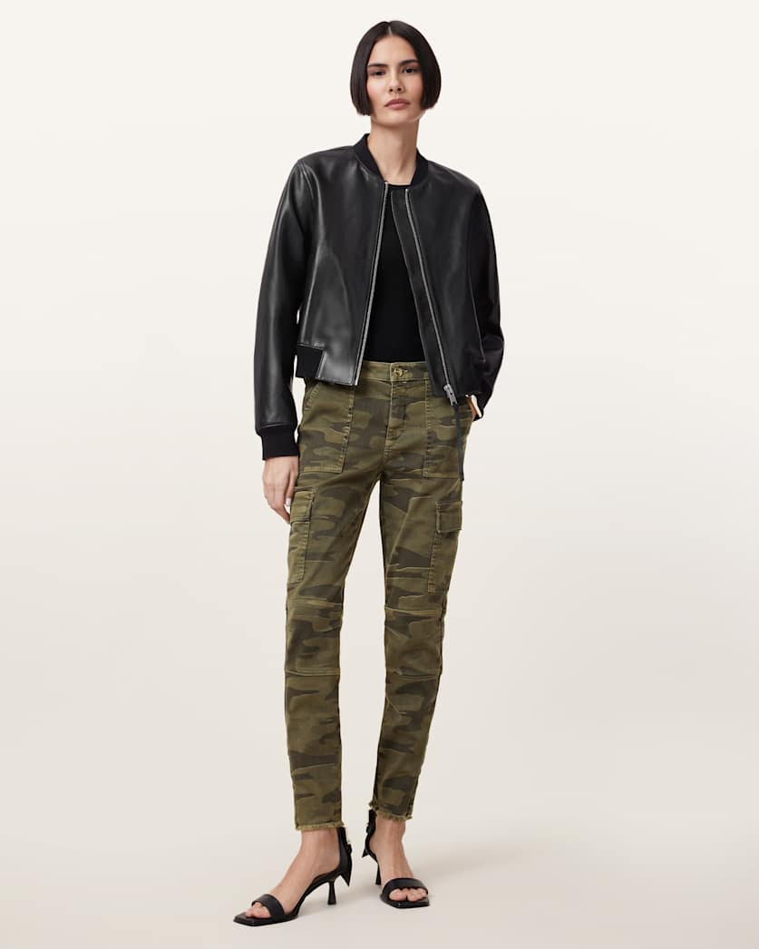 all saints Duran Skinny Camouflage Cargo Jeans Camo Green