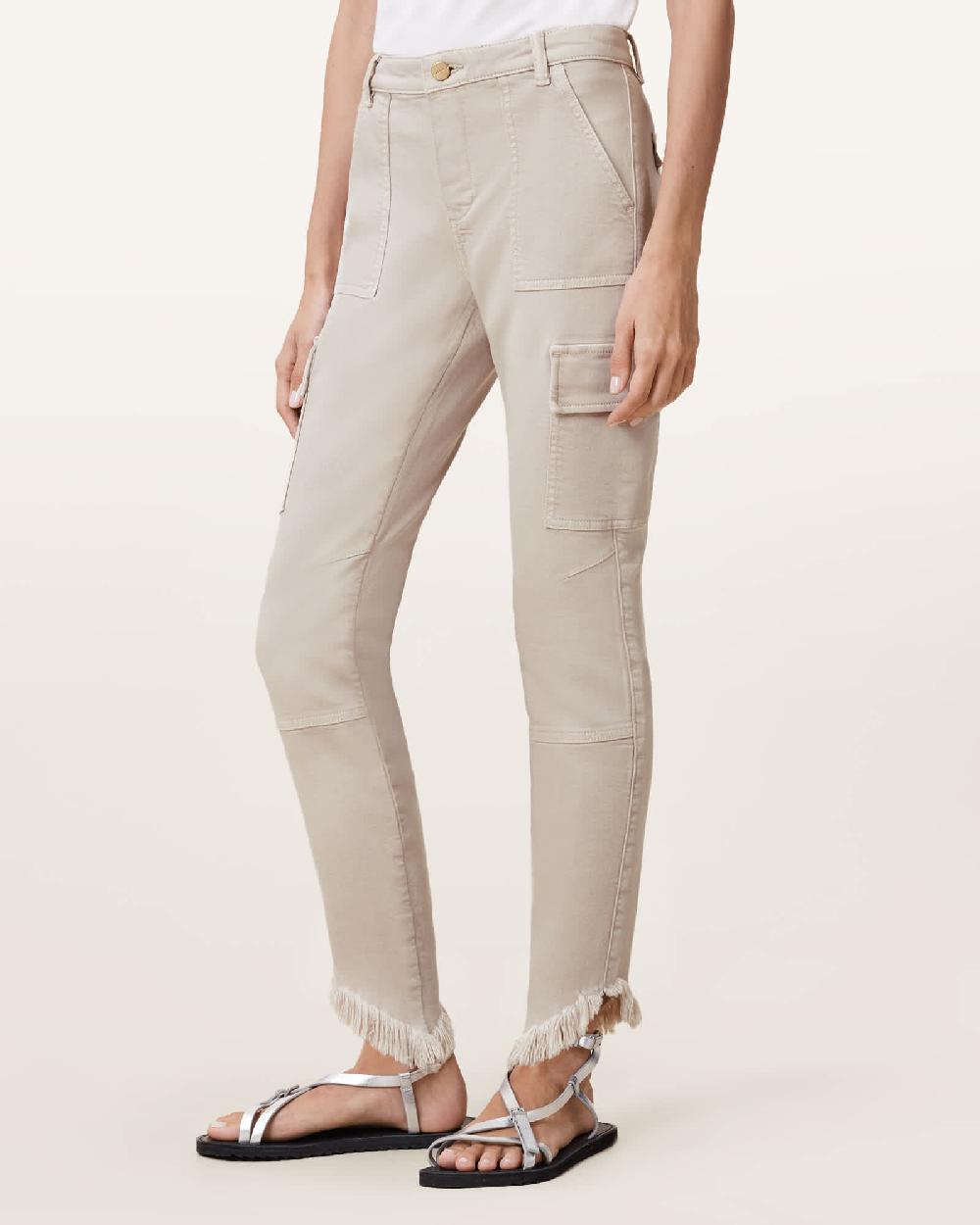 All Saints Duran Skinny Denim Cargo Jeans Cream White