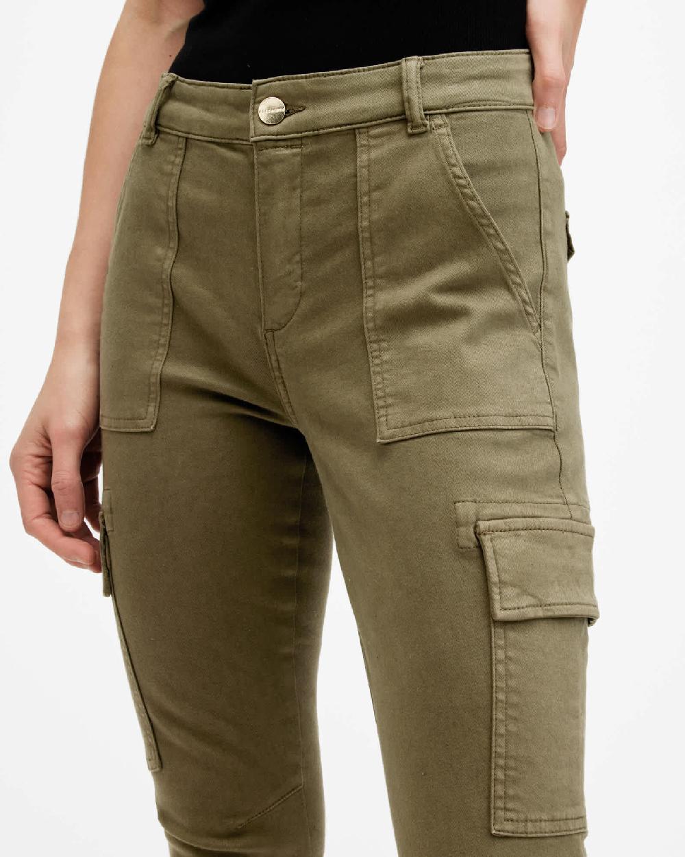 All Saints Duran Skinny Denim Cargo Jeans Khaki Green