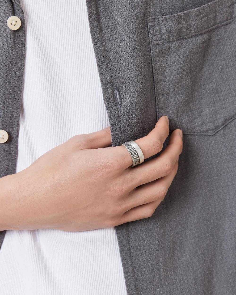 All Saints Eason Textured Sterling Silver Ring Set Warm Silver