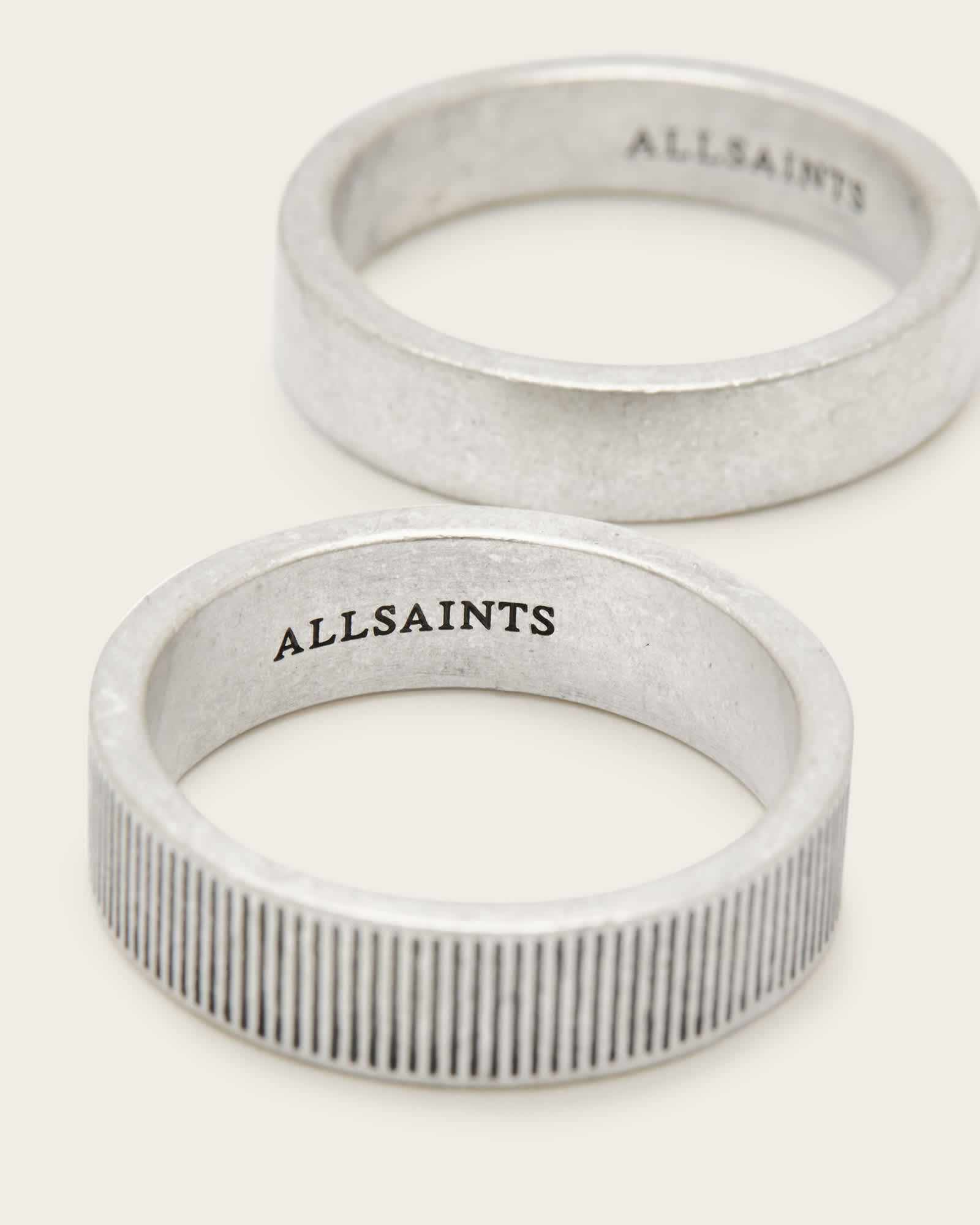 All Saints Eason Textured Sterling Silver Ring Set Warm Silver