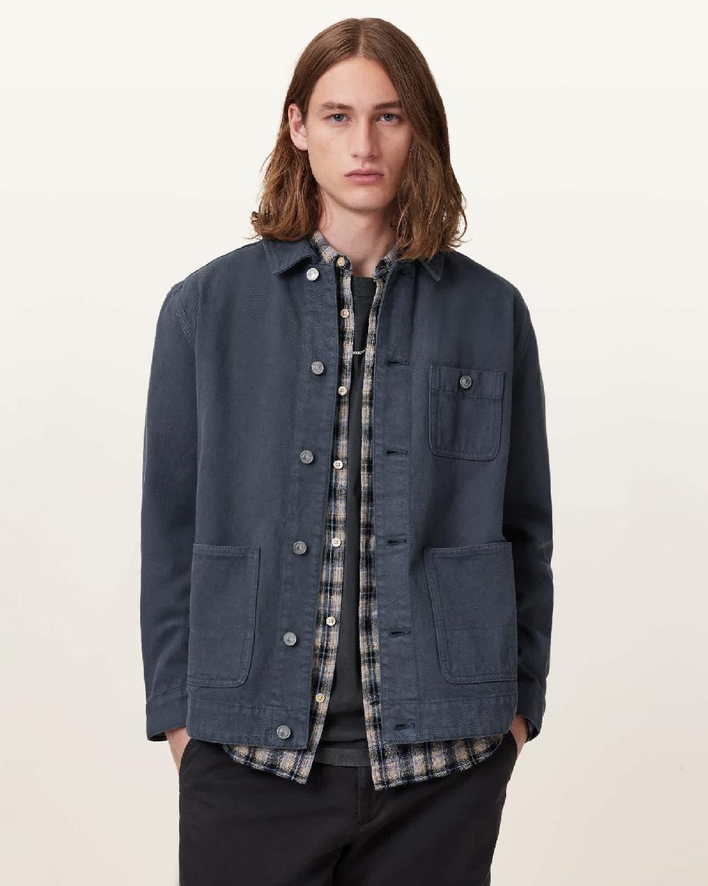 All Saints Eavis Relaxed Fit Chore Jacket Fountain Blue