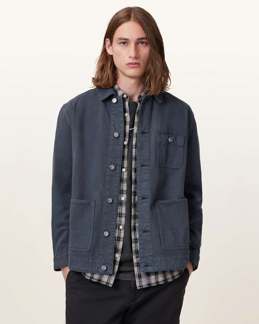 all saints Eavis Relaxed Fit Chore Jacket Fountain Blue