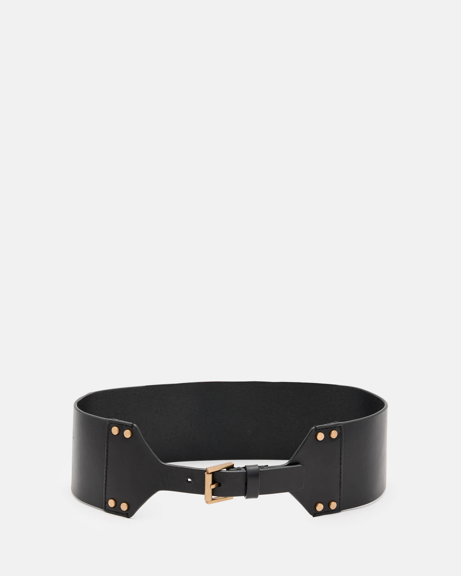 All Saints Eden Studded Leather Waist Belt BLACK/WARM BRASS
