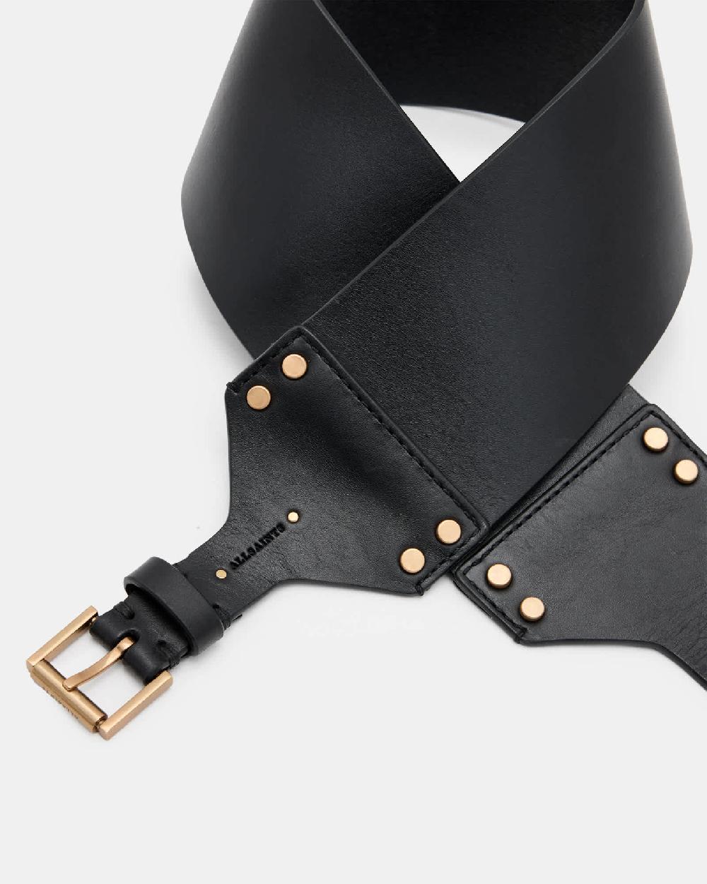 All Saints Eden Studded Leather Waist Belt BLACK/WARM BRASS