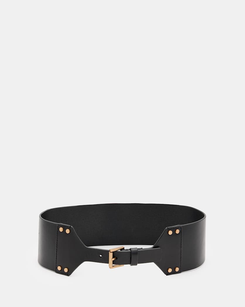 all saints Eden Studded Leather Waist Belt BLACK/WARM BRASS