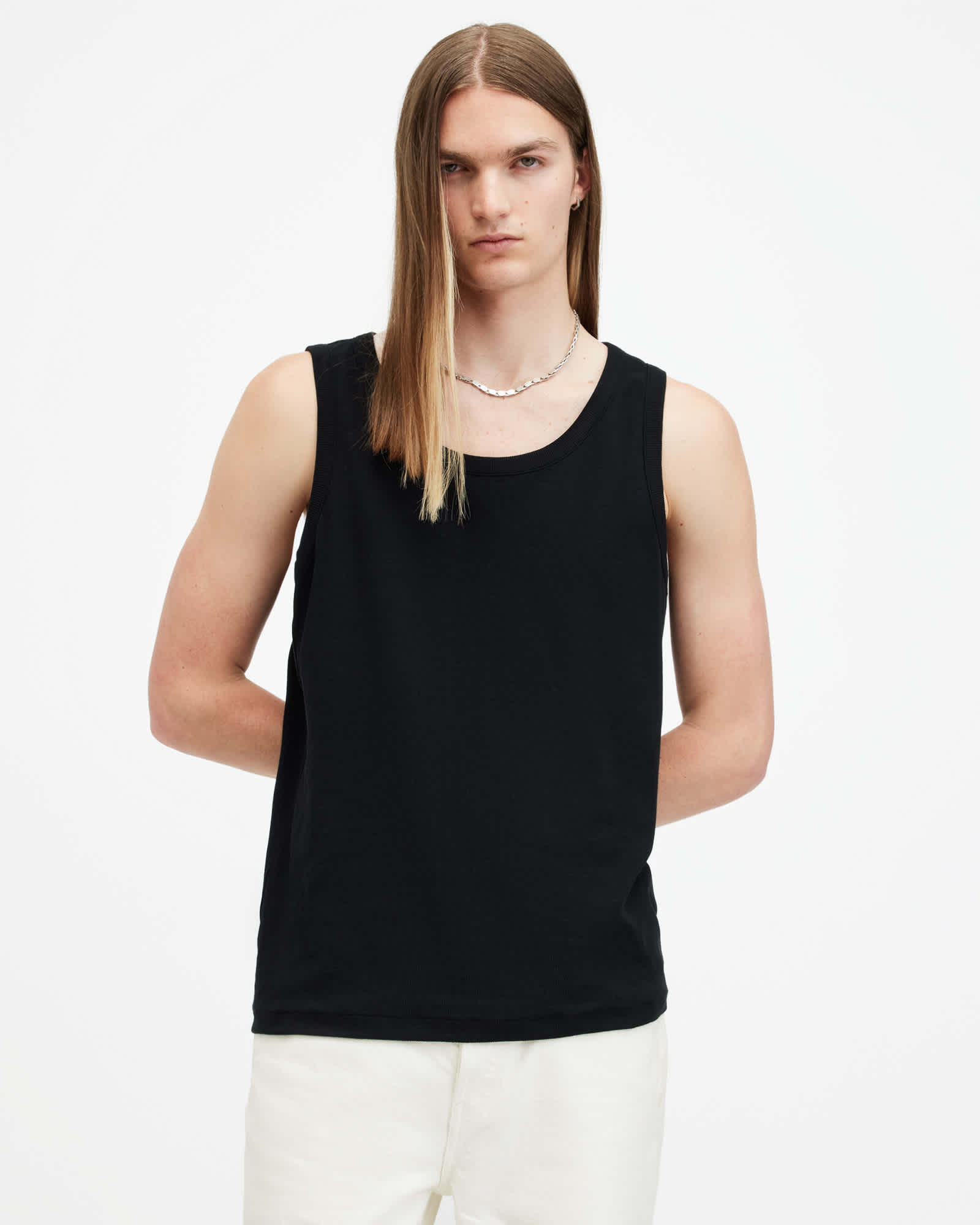 All Saints Edwards Ramskull Embroidered Ribbed Vest Black