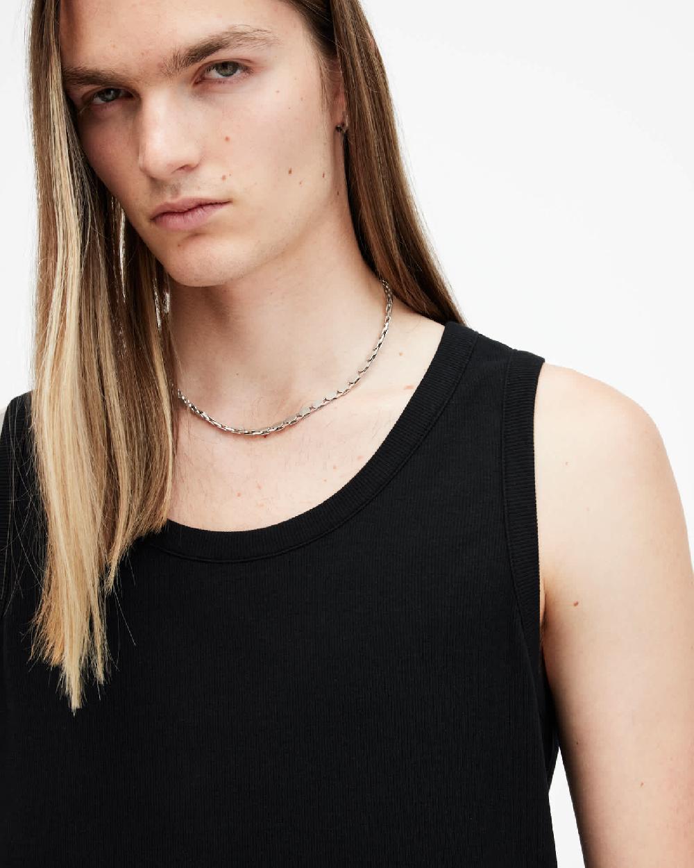 All Saints Edwards Ramskull Embroidered Ribbed Vest Black