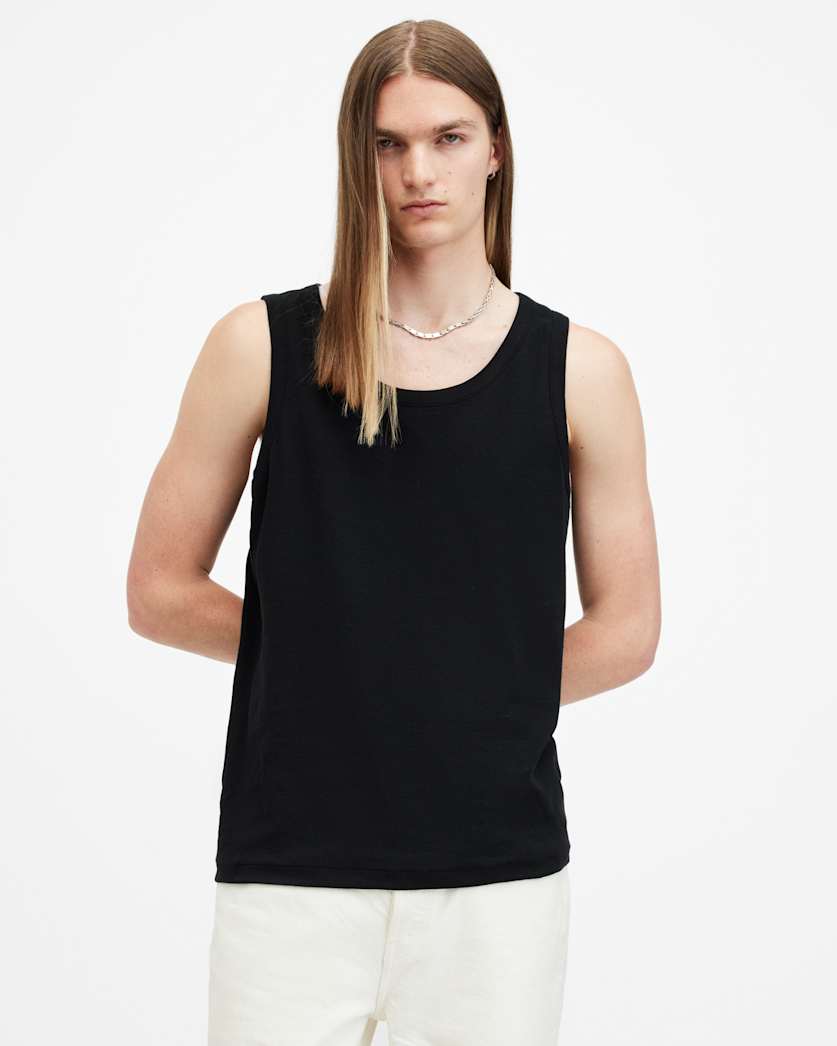 all saints Edwards Ramskull Embroidered Ribbed Vest Black