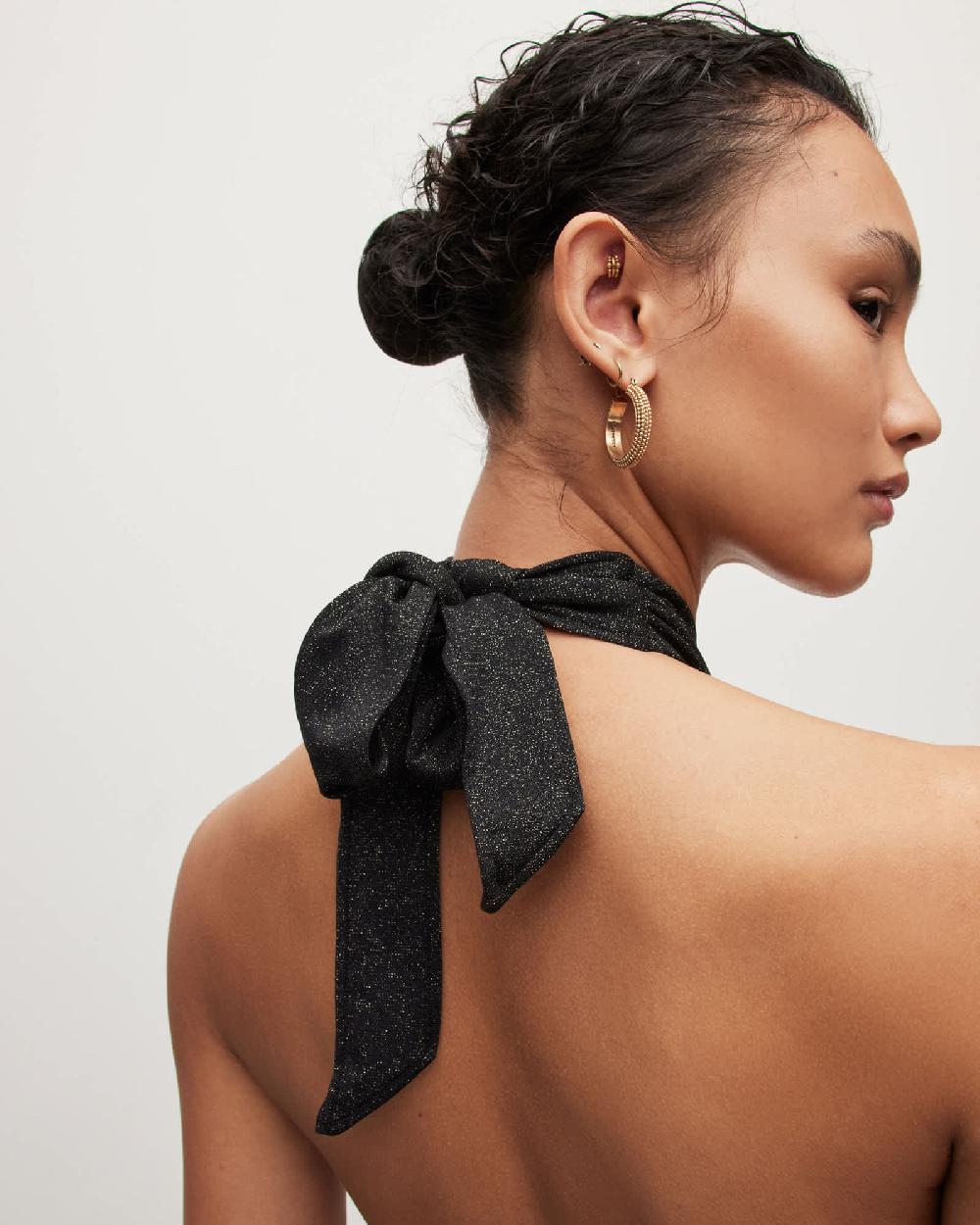 All Saints Eleanor Halter Neck Shimmer Swimsuit Black/Gold