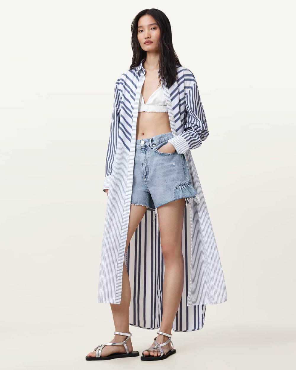 All Saints Eliana High Rise Denim Shorts Light Indigo