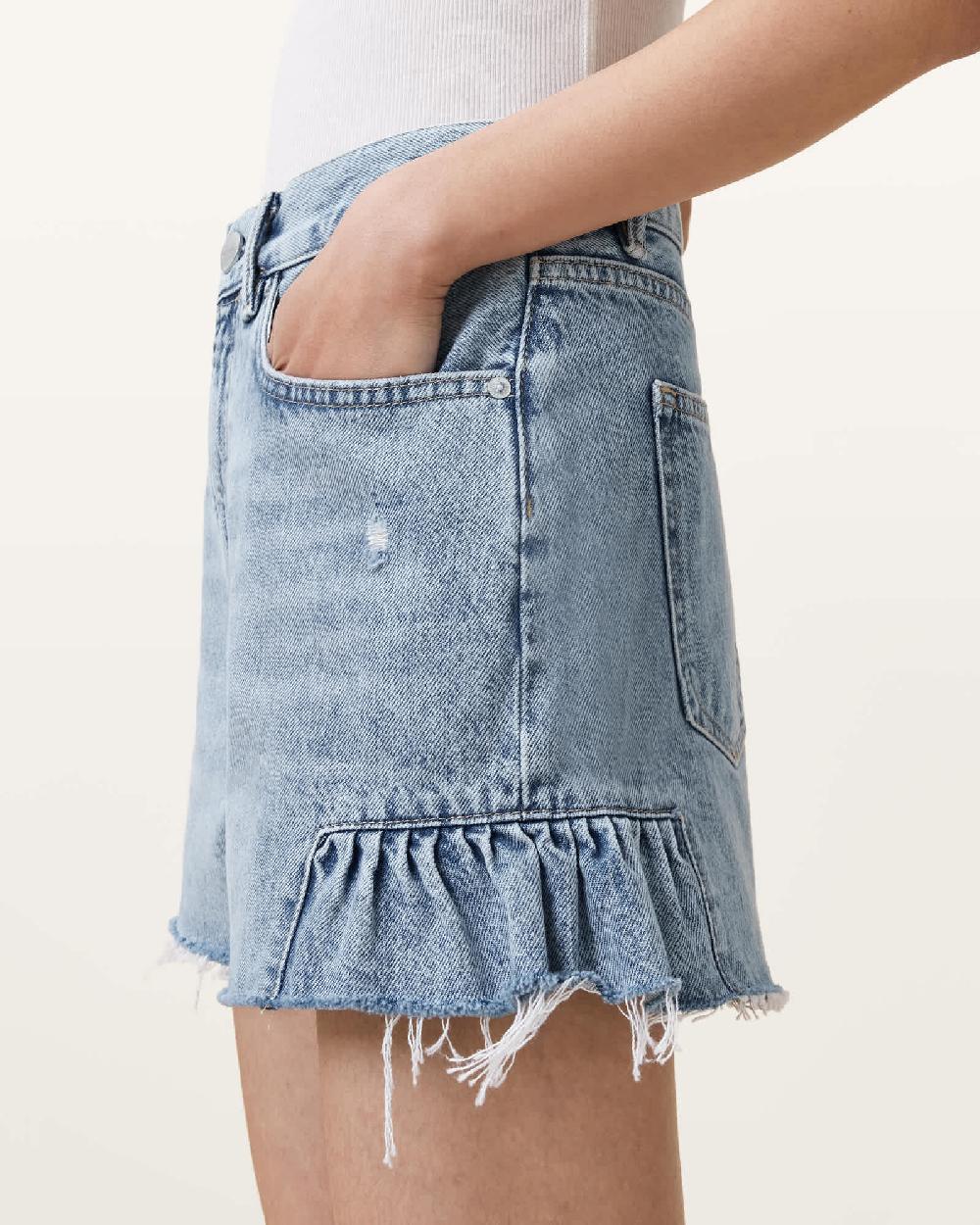 All Saints Eliana High Rise Denim Shorts Light Indigo