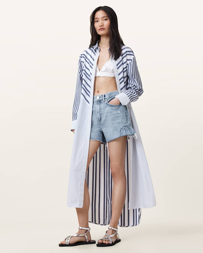 all saints Eliana High Rise Denim Shorts Light Indigo