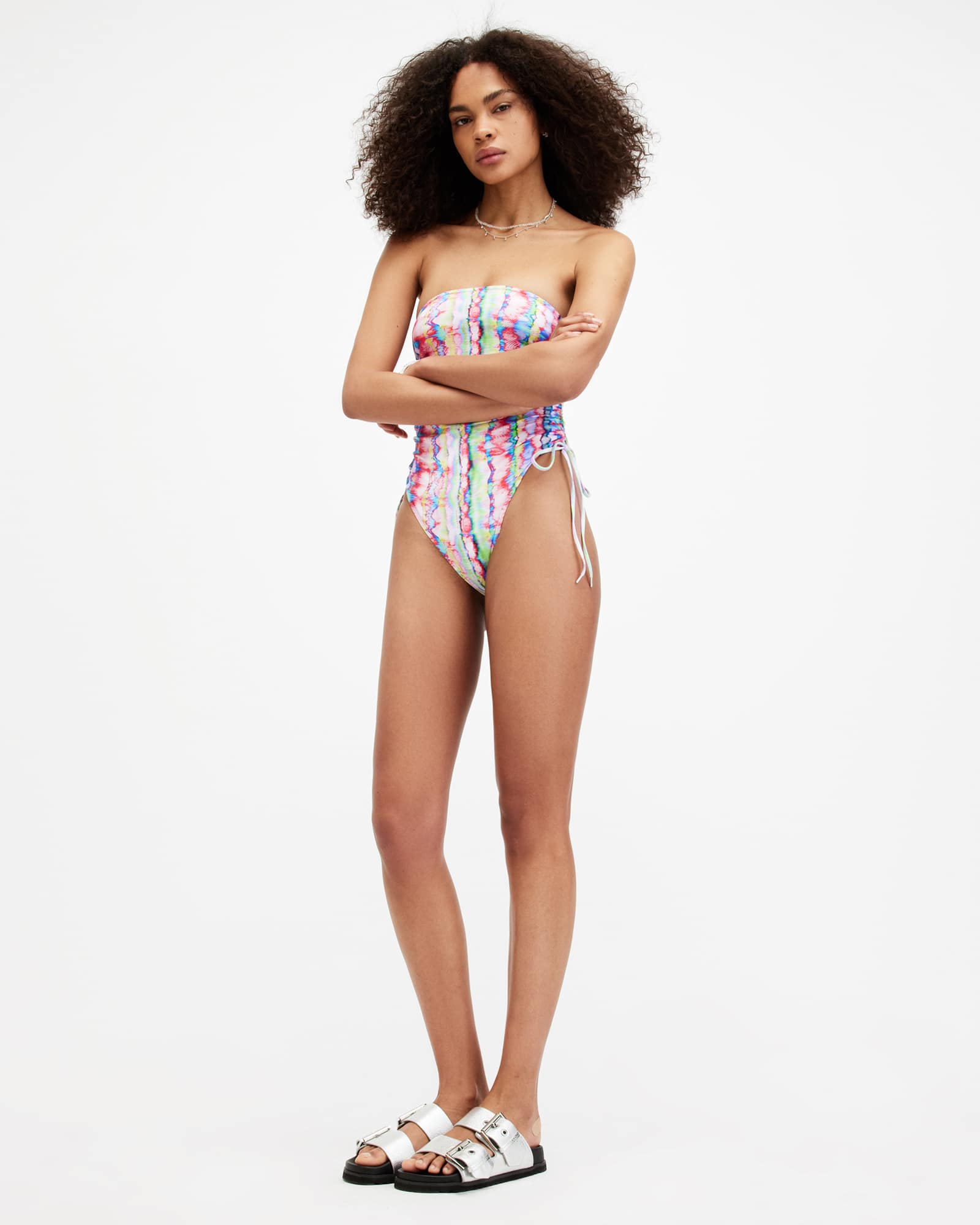 All Saints Elisa Ruched Bandeau Swimsuit Melissa Red