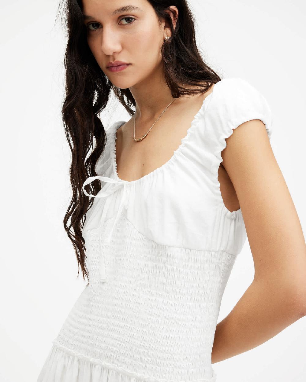 All Saints Eliza Scoop Neck Slim Fit Maxi Dress Chalk White