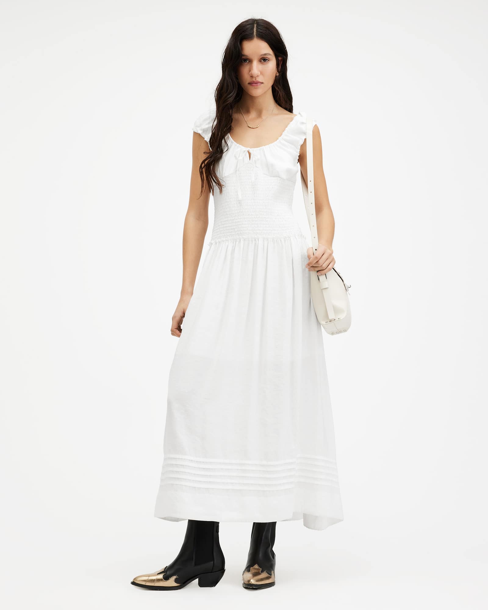 All Saints Eliza Scoop Neck Slim Fit Maxi Dress Chalk White