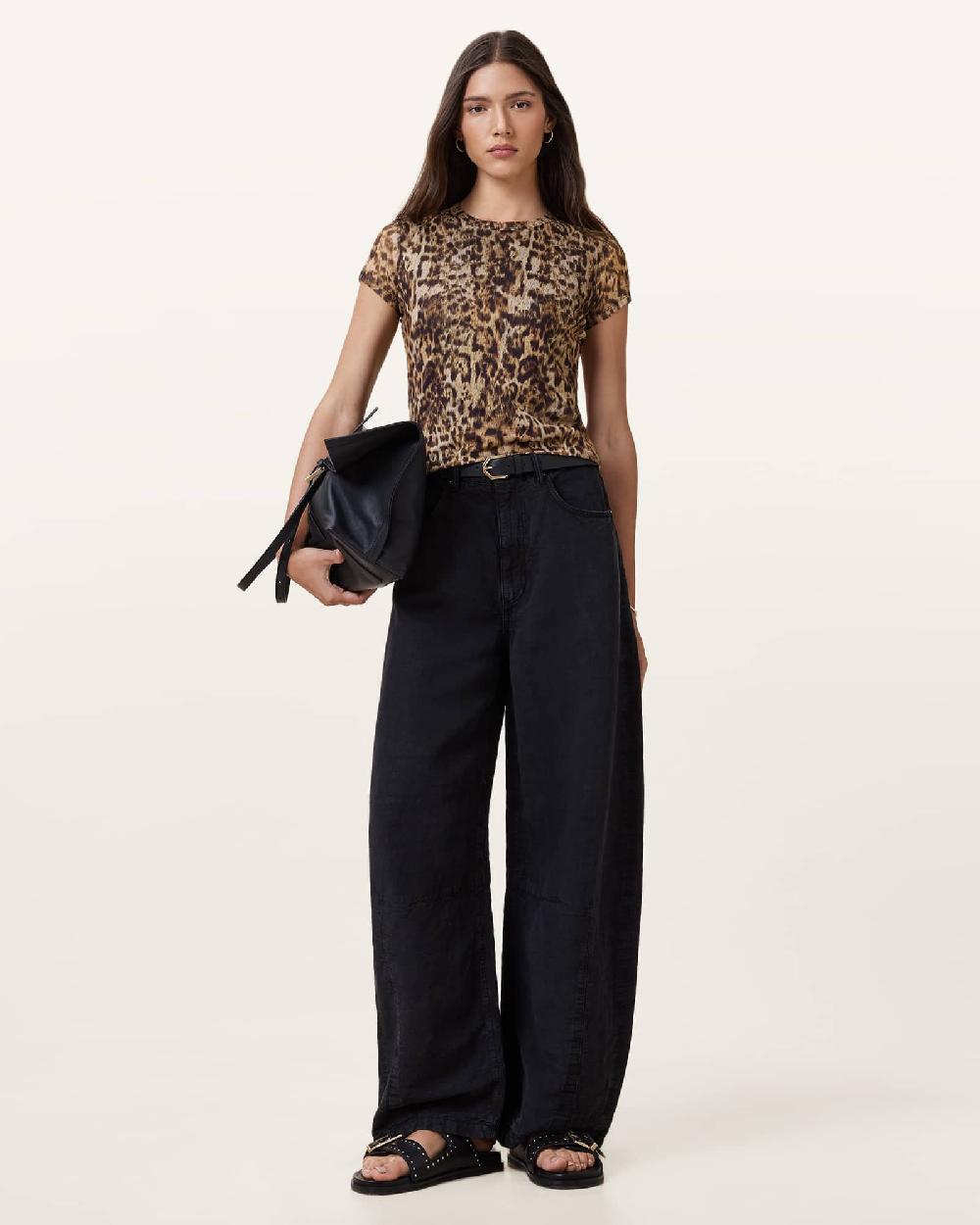 All Saints Ellie Mesh Print T-Shirt Evia Golden Brown