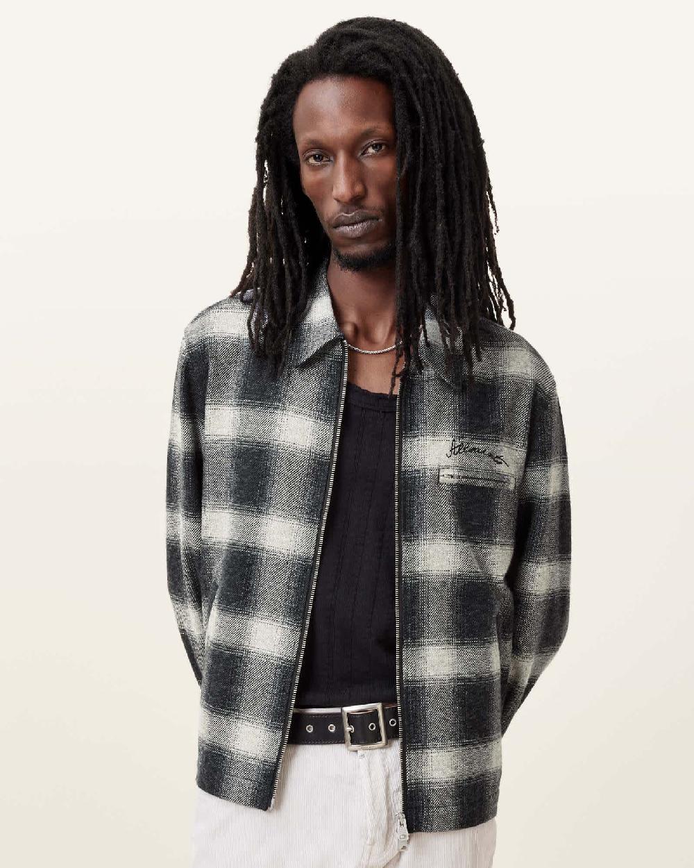 All Saints Ellis Checked Embroidered Zip Up Jacket Ink