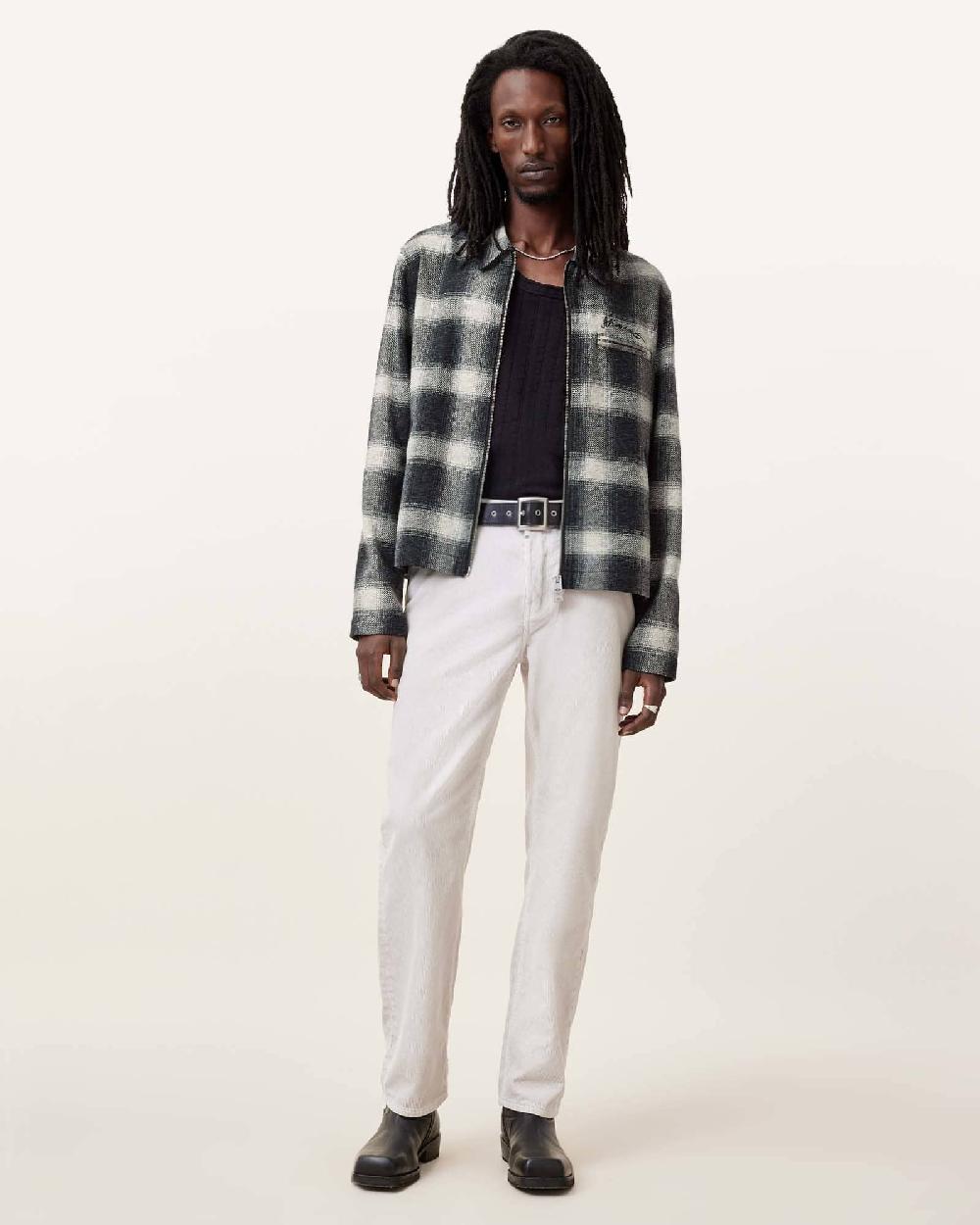 All Saints Ellis Checked Embroidered Zip Up Jacket Ink