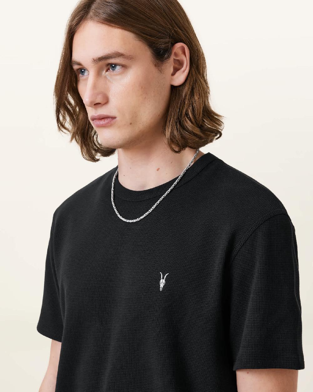 All Saints Ellis Waffle Texture Crew Neck Ramskull T-Shirt Jet Black