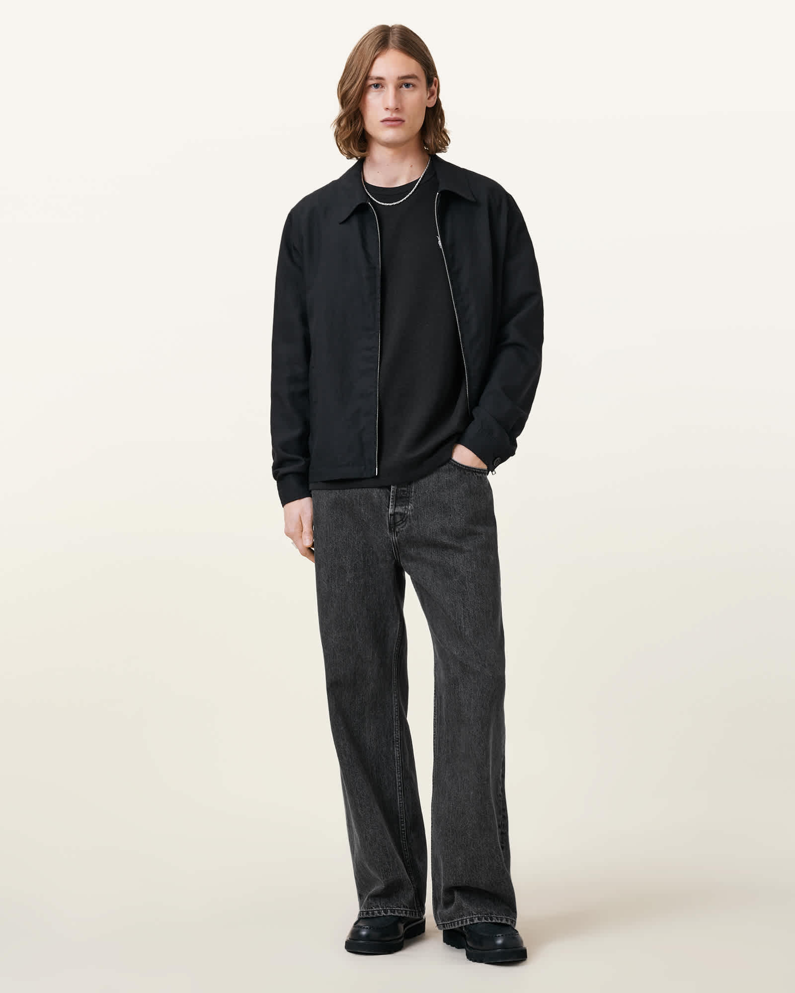 All Saints Ellis Waffle Texture Crew Neck Ramskull T-Shirt Jet Black