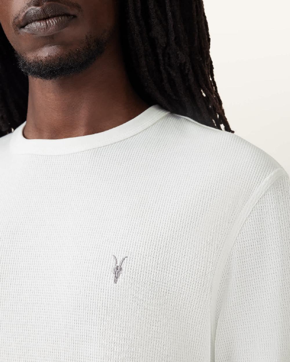 All Saints Ellis Waffle Texture Long Sleeve Crew Chalk White