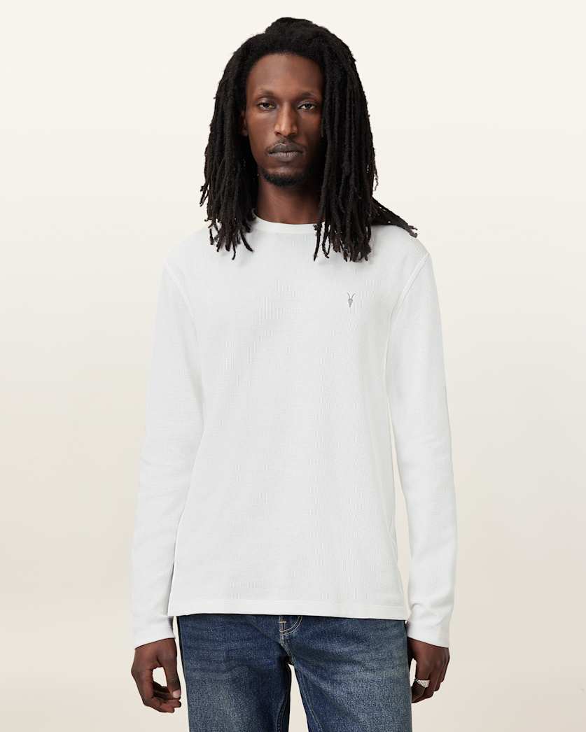 all saints Ellis Waffle Texture Long Sleeve Crew Chalk White