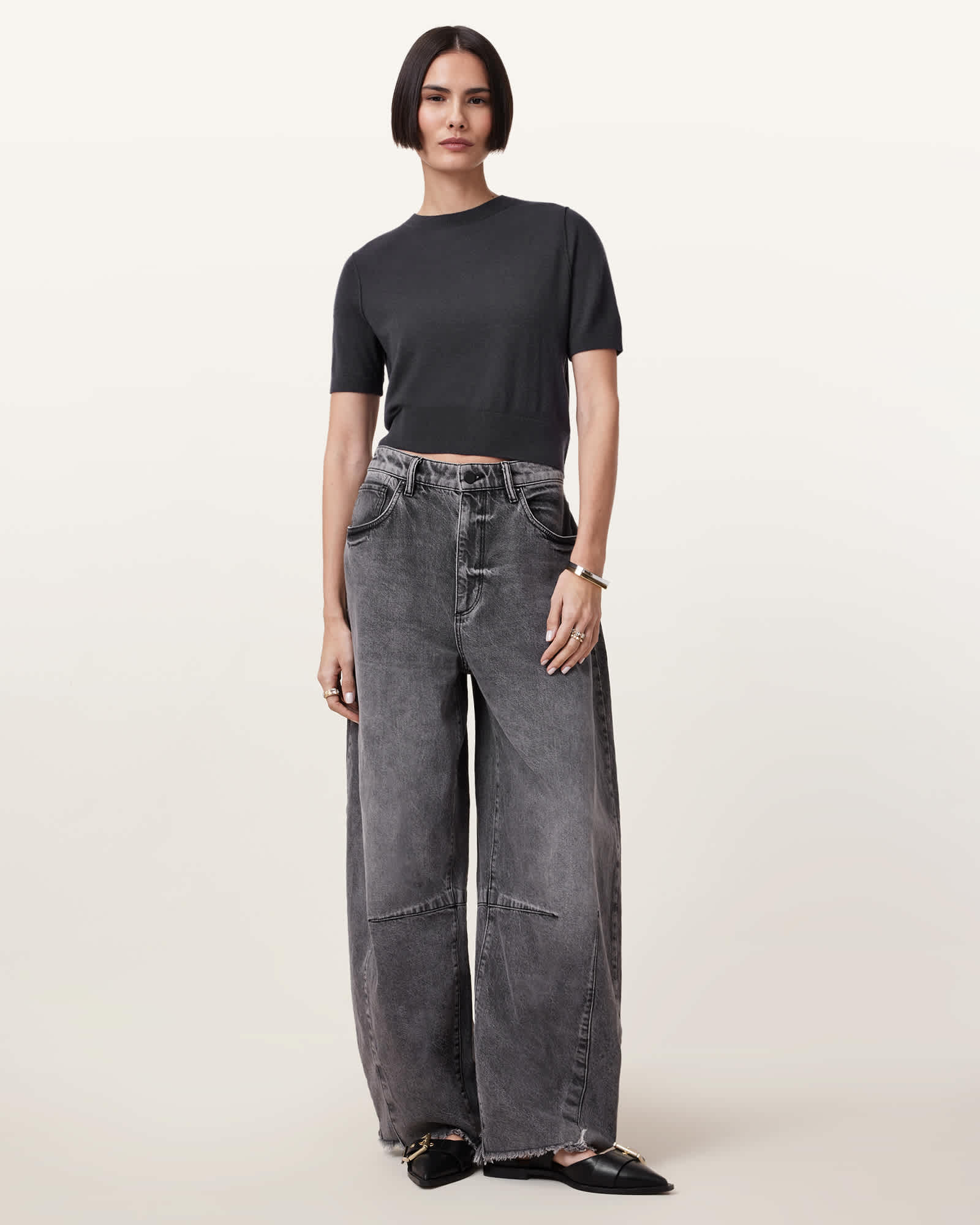 All Saints Elsie Merino Cashmere Blend T-Shirt Charcoal Blue