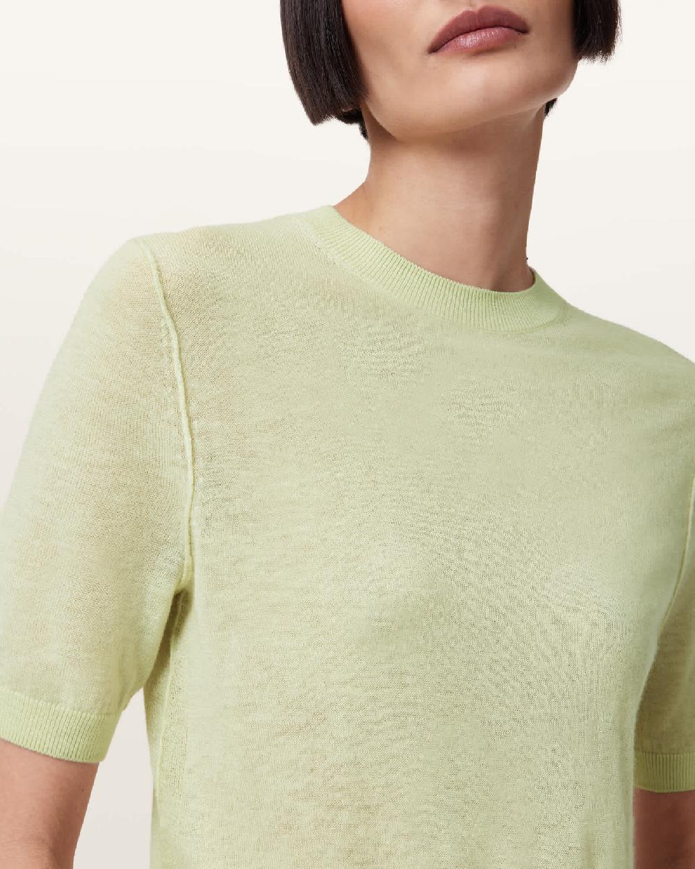 All Saints Elsie Merino Cashmere Blend T-Shirt JADE GREEN